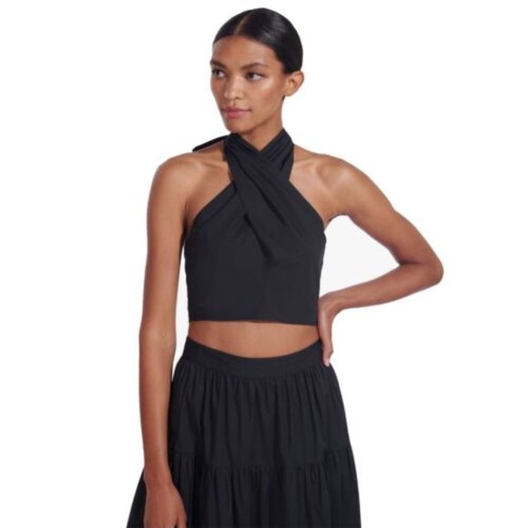 STAUD Tops - STAUD Women's Black Kai Twist Cotton Crop Halter Top Size 4